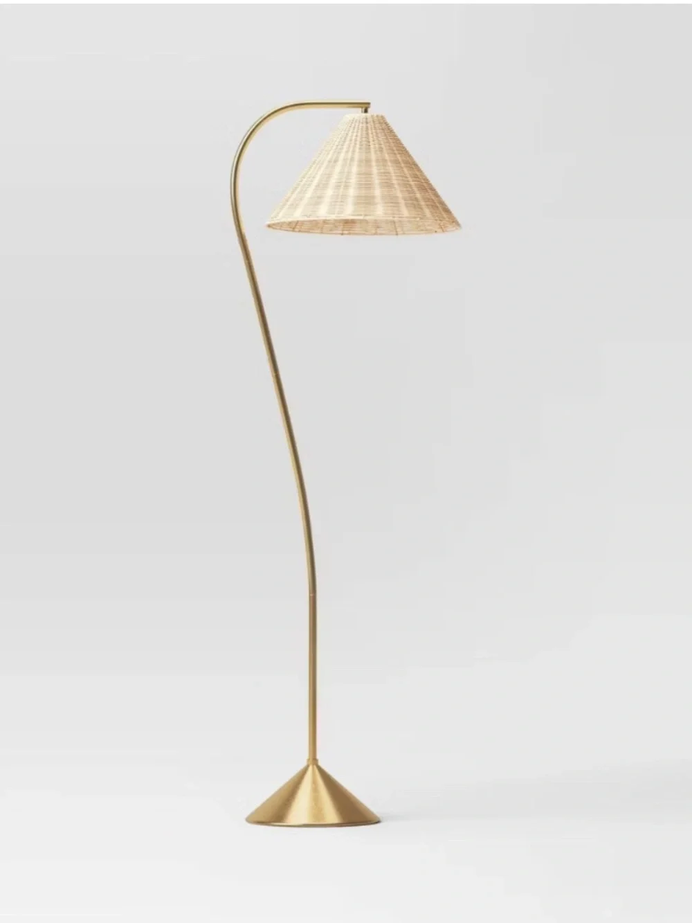 NIB Target Threshold Gooseneck Floor Lamp with Rattan Shade Brass Base - Picture 2 of 2